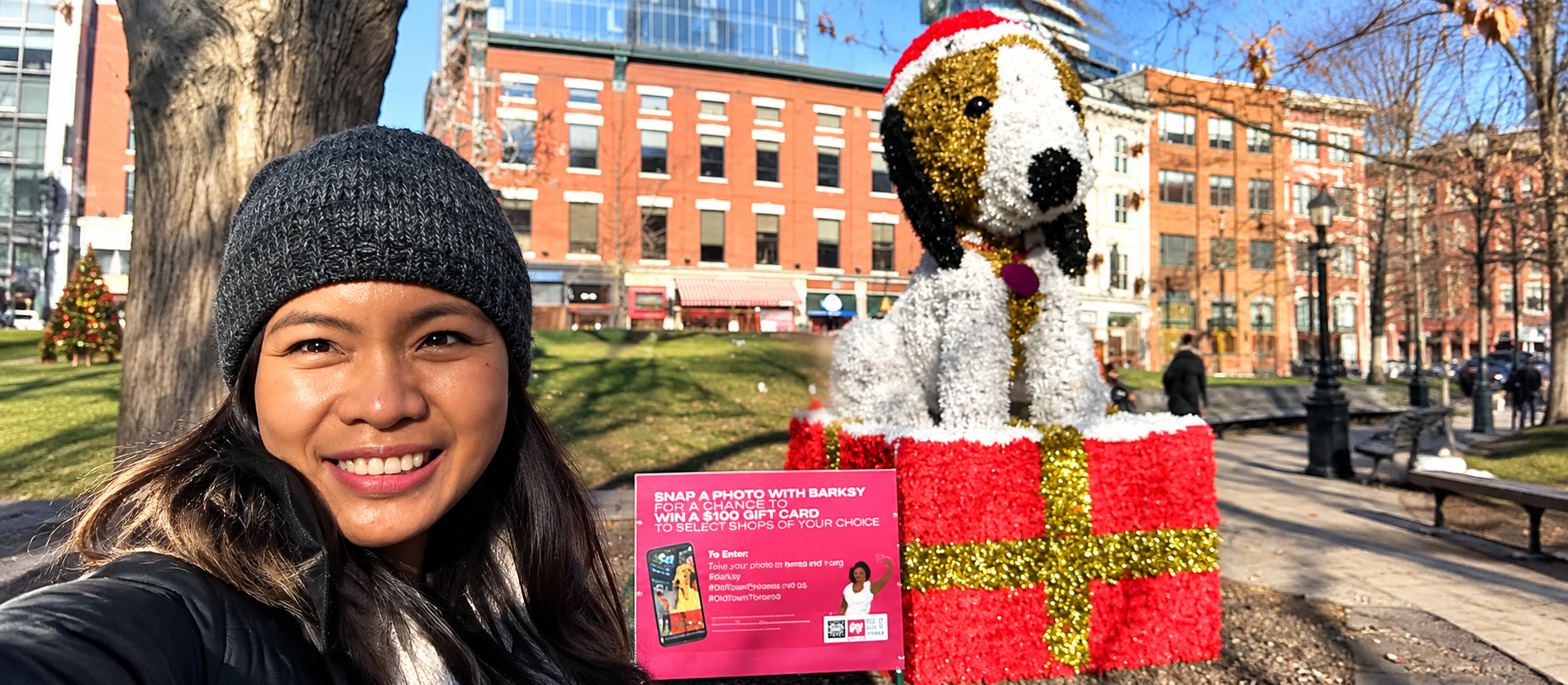 Christmas at Berczy Park with Barksy holiday display in Old Town Toronto
