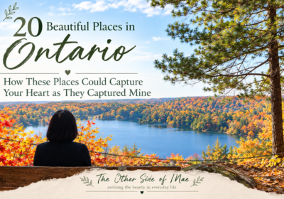 Lady sitting and contemplating, looking at the lake in Ontario with fall colours